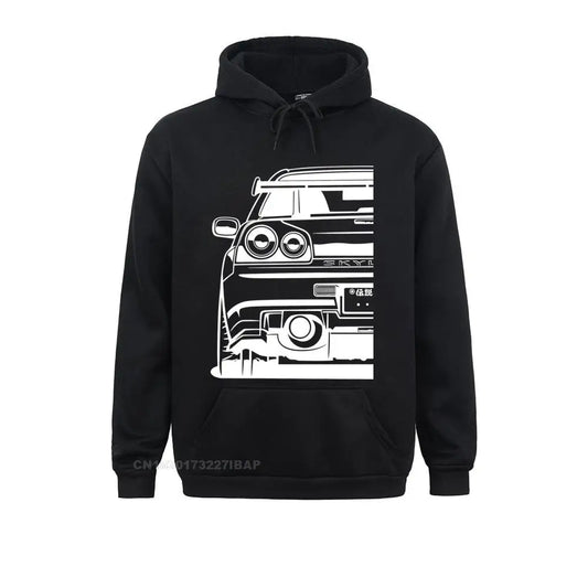 Kawaii Skyline R34 JDM GTR Hallowmas Sportswear Casual Unisex Slim Homme Classic Oversized Hooded Pullover Harajuku Streetwear