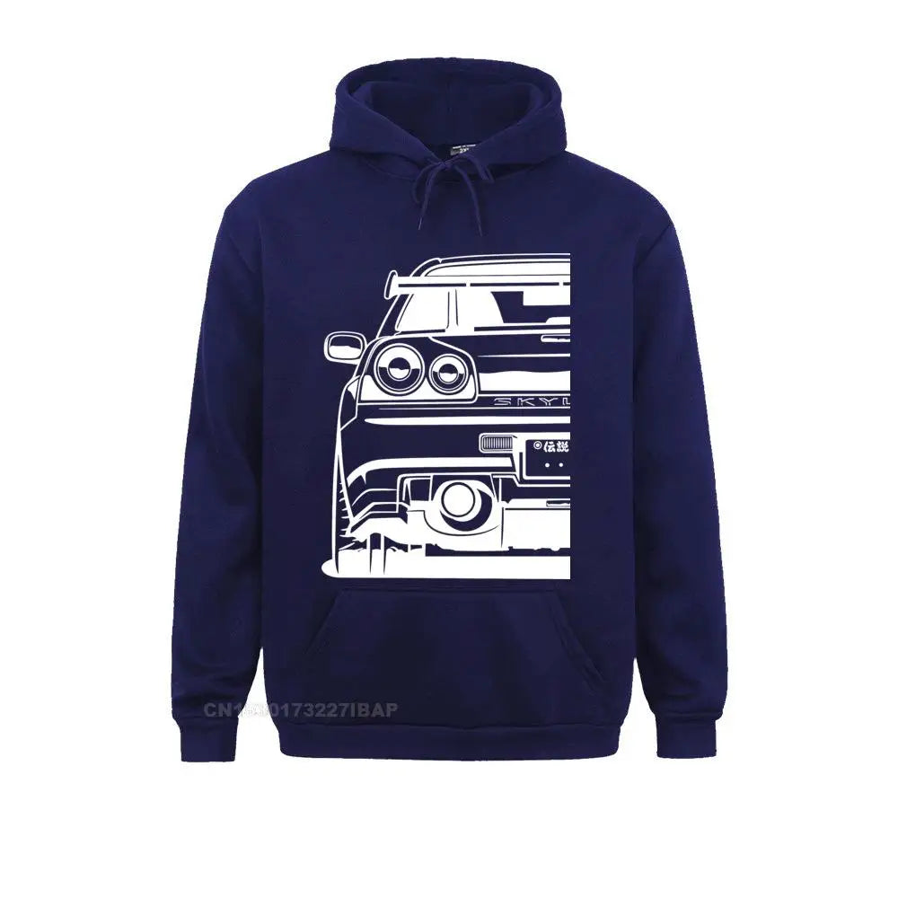 Kawaii Skyline R34 JDM GTR Hallowmas Sportswear Casual Unisex Slim Homme Classic Oversized Hooded Pullover Harajuku Streetwear